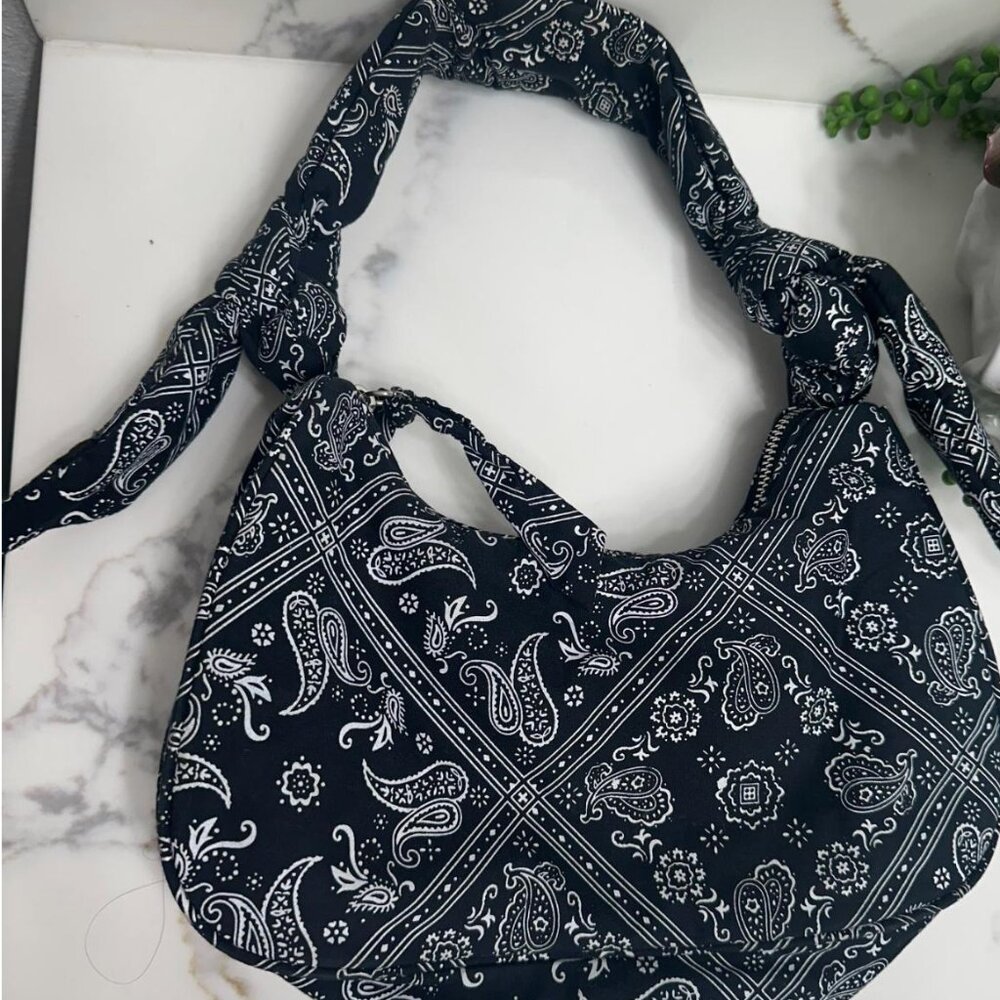 ZARA Black And White Paisley Bandana Print Shoulder Bag